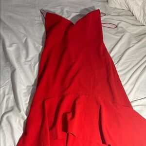 Alice + Olivia Red Ruffle-Hem Dress